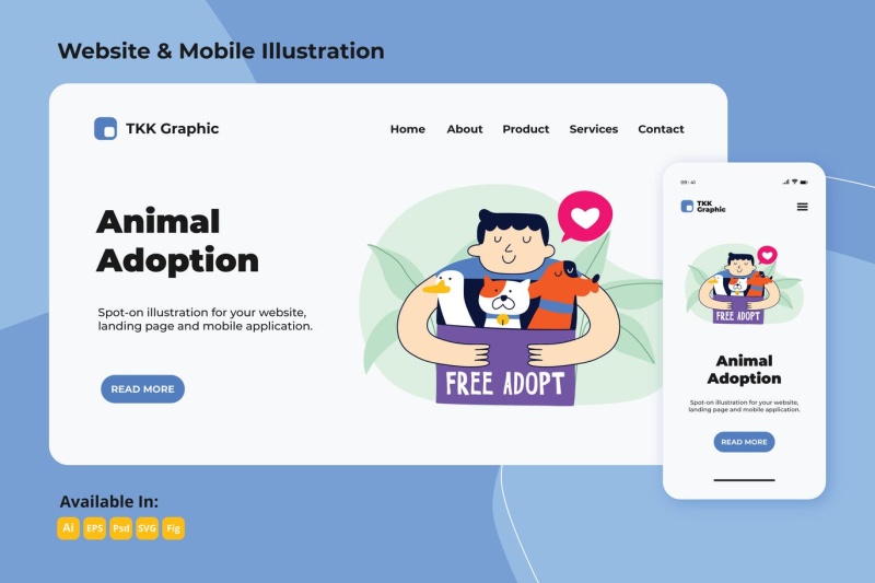 动物收养网络和手机界面插画矢量素材设计Animal adoption web and mobile