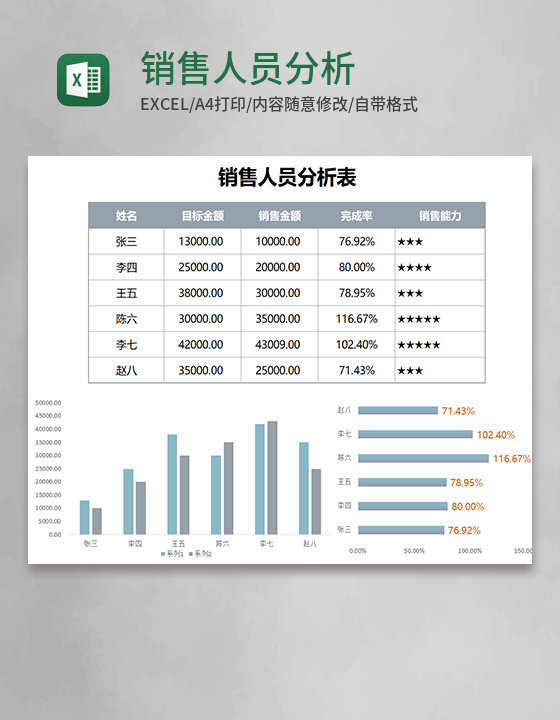 销售人员分析表Execl模板 销售人员分析表Execl模板