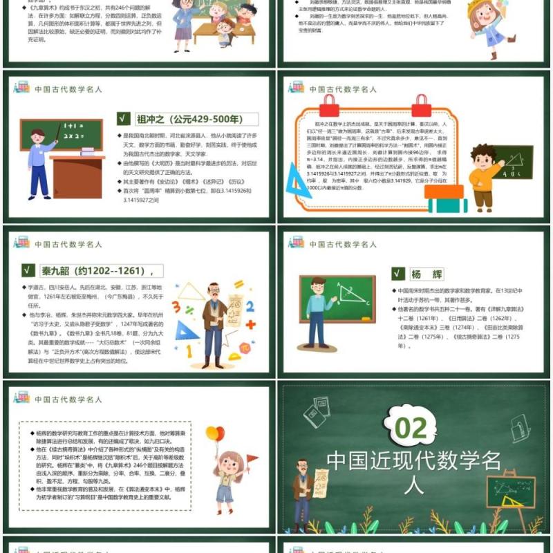 绿色卡通数学名人介绍PPT模板