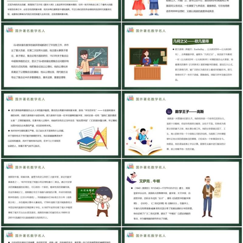绿色卡通数学名人介绍PPT模板