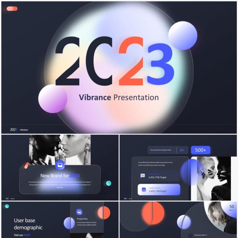 2023深色系毛玻璃商务办公产品介绍PPT素材模板