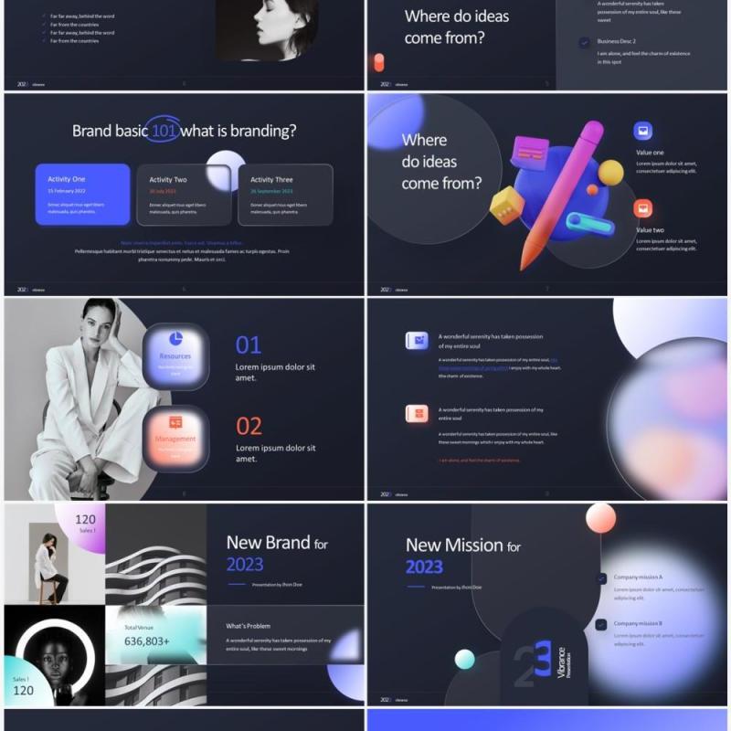 2023深色系毛玻璃商务办公产品介绍PPT素材模板