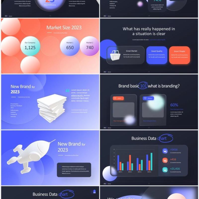2023深色系毛玻璃商务办公产品介绍PPT素材模板