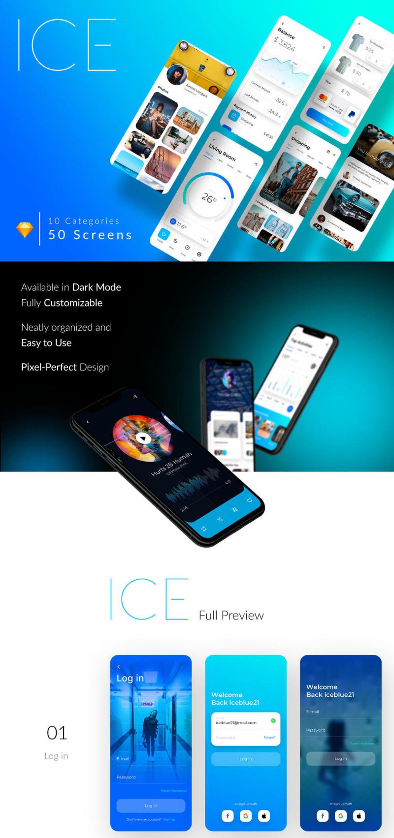 独特，时尚新潮和UI与几十个部件，ICE多用途的iOS UI工具包套件