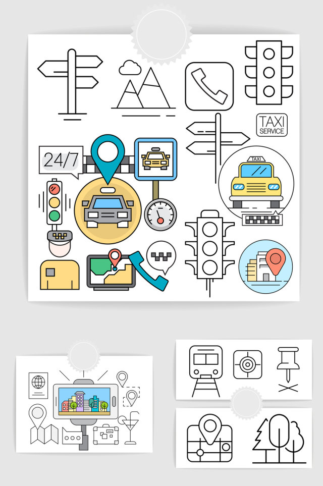 矢量极简线条都市的士交通素材