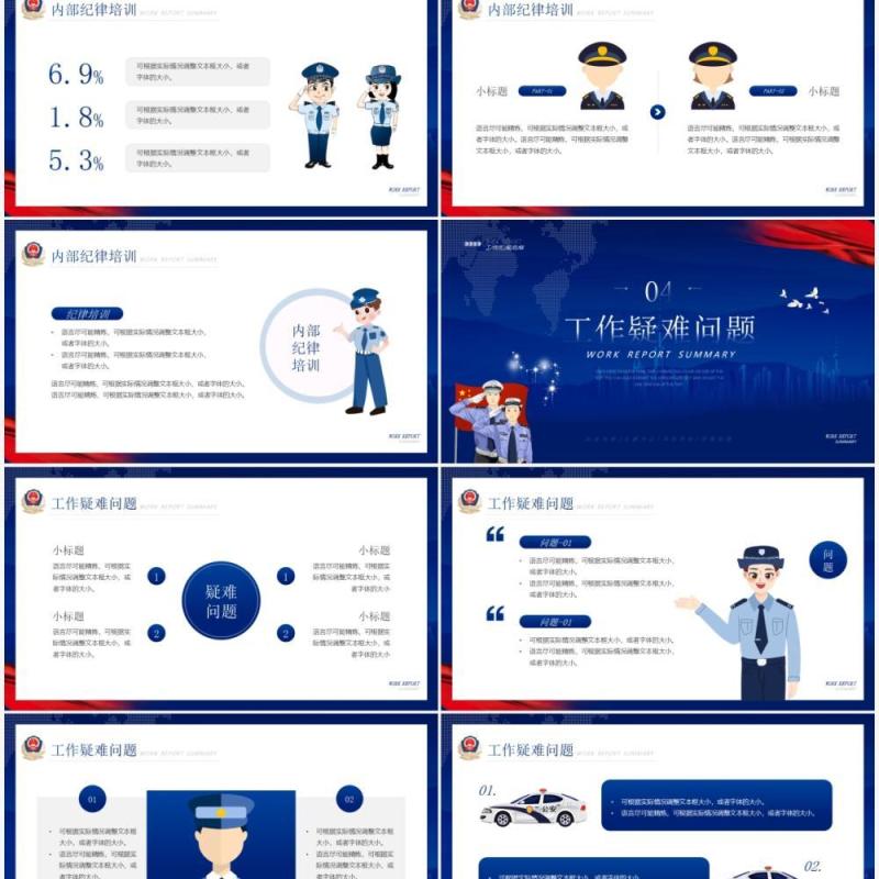 蓝色简约公安警察工作汇报PPT模板