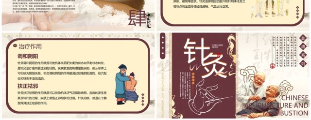中国风棕色非遗系列之中国针灸PPT模板 中国风棕色非遗系列之中国针灸PPT模板