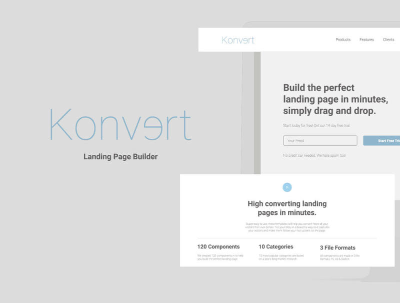 在几分钟内创建漂亮的登陆页面。，Konvert Landing Page Builder