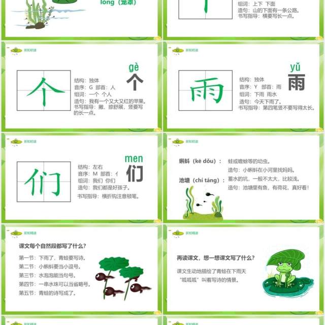 绿色部编版一年级语文上册青蛙写诗课件PPT模板 绿色部编版一年级语文上册青蛙写诗课件PPT模板