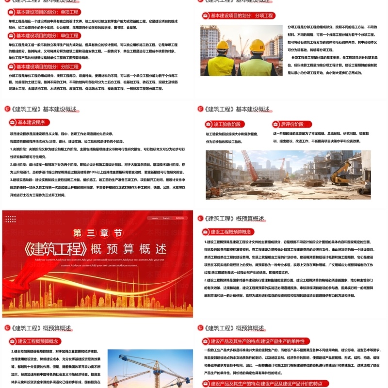 红色简约风建筑工程预算概述PPT模板