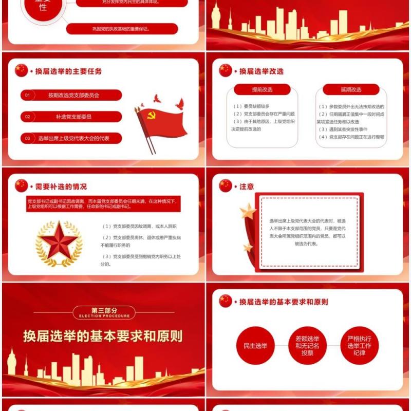 红色党政党支部换届选举工作程序PPT模板