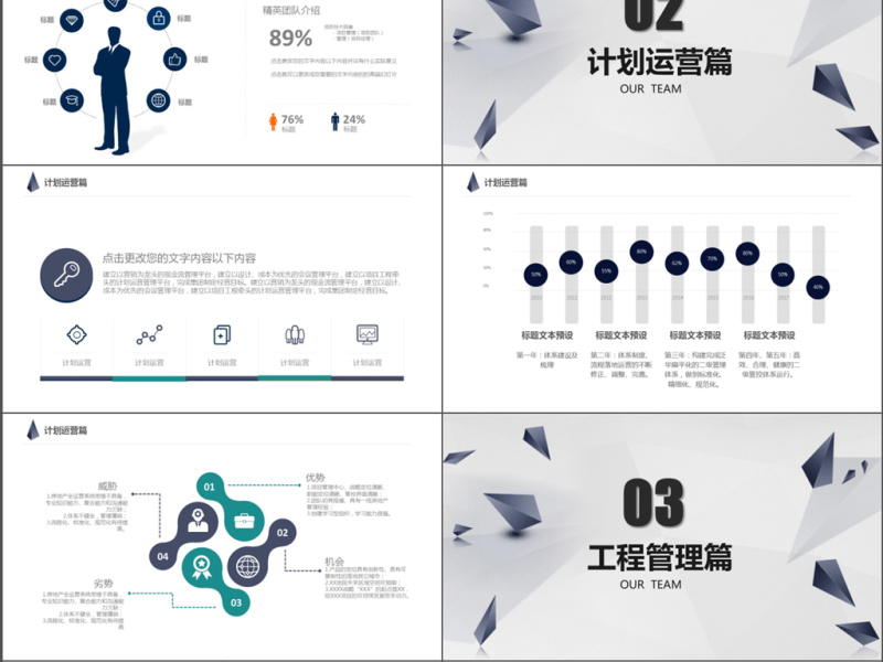 欧美风三角形汇报总结商务ppt模板