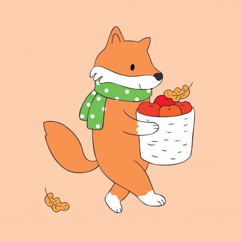 动画片裁减秋天狐狸和苹果传染媒介。