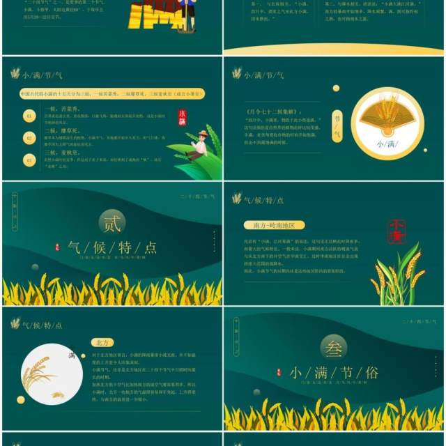 绿色简约风二十四节气小满传统节日介绍动态PPT模板 绿色简约风二十四节气小满传统节日介绍动态PPT模板