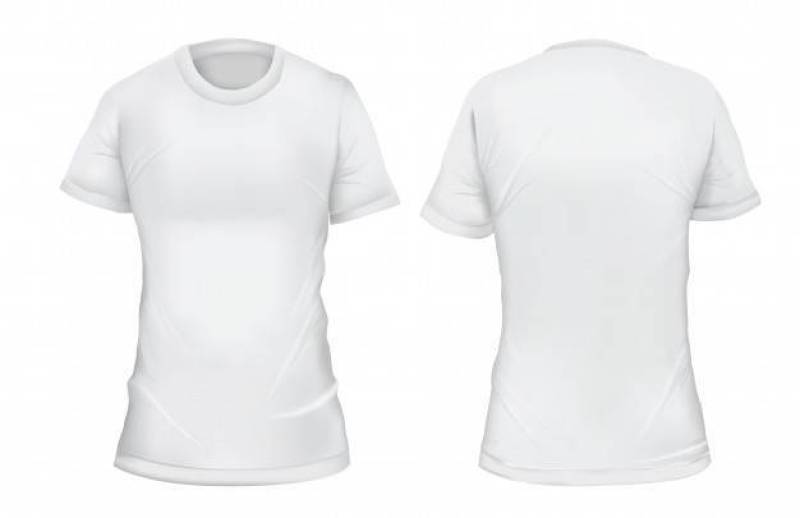 矢量图。空白的女性t恤正面和背面视图。隔绝在白色