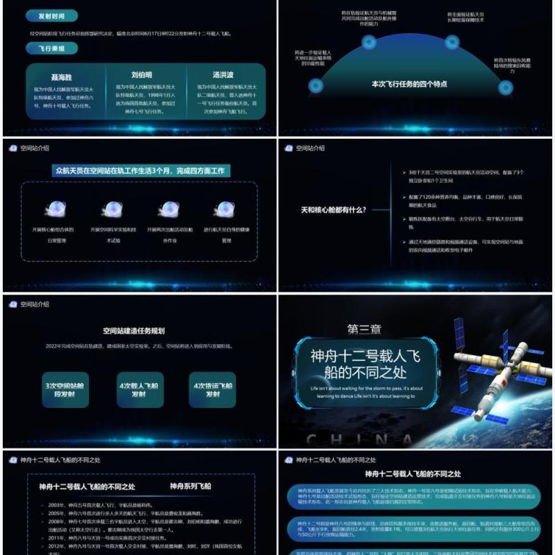 渐变科技风神舟十二号载人航天飞船发射成功介绍PPT模板