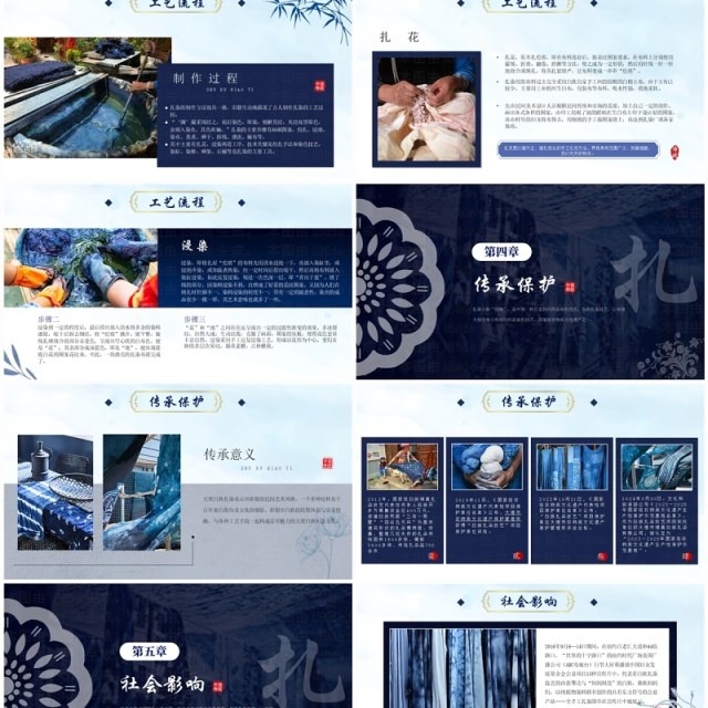 蓝色中国风非遗系列之白族扎染PPT模板 蓝色中国风非遗系列之白族扎染PPT模板