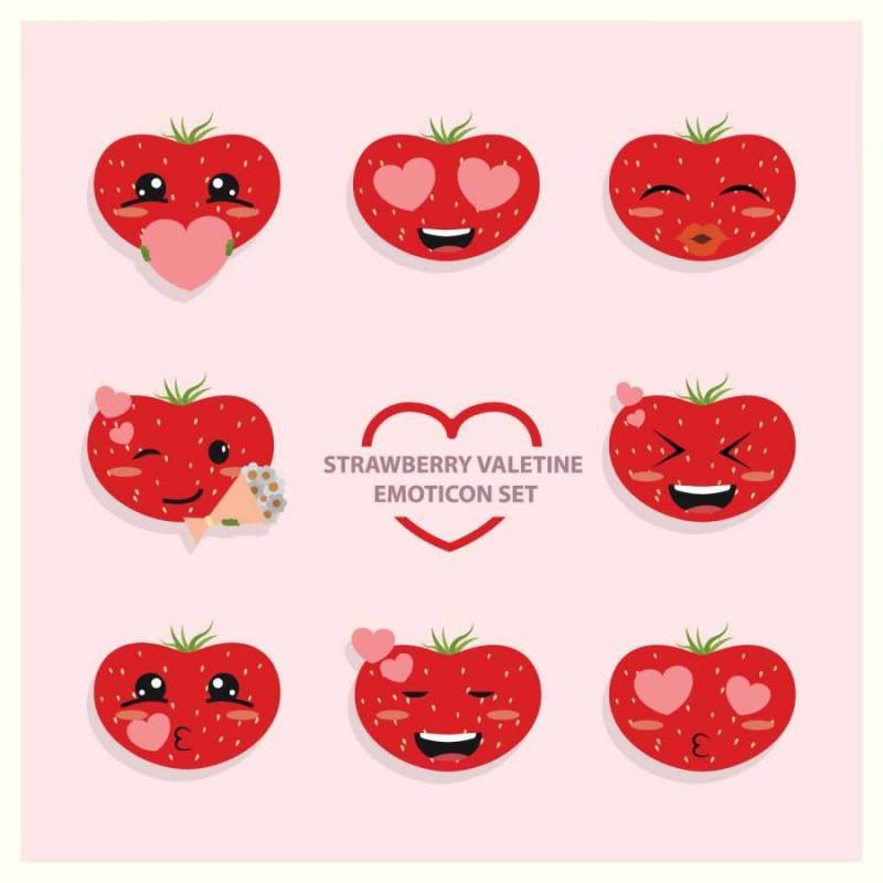 草莓情人节表情符号图标集