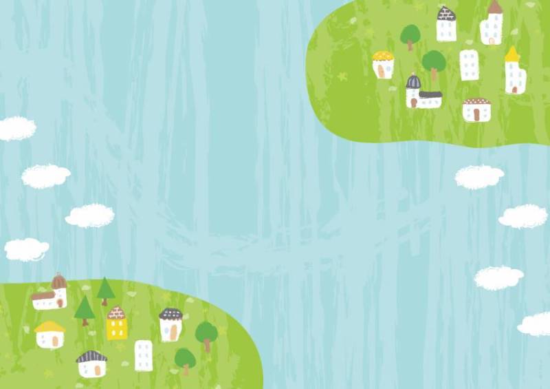 在绿色和蓝色的天空的街道