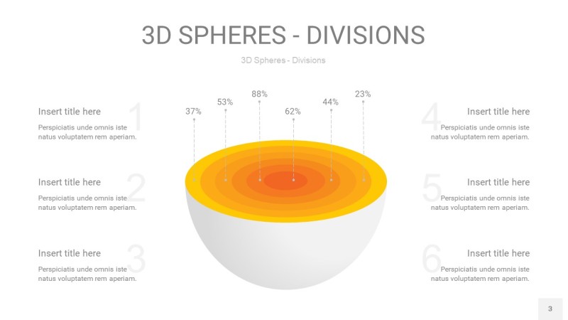 黄色3D球体切割PPT信息图3