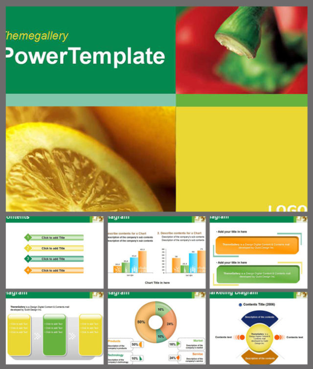 黄绿色水果PPT图表