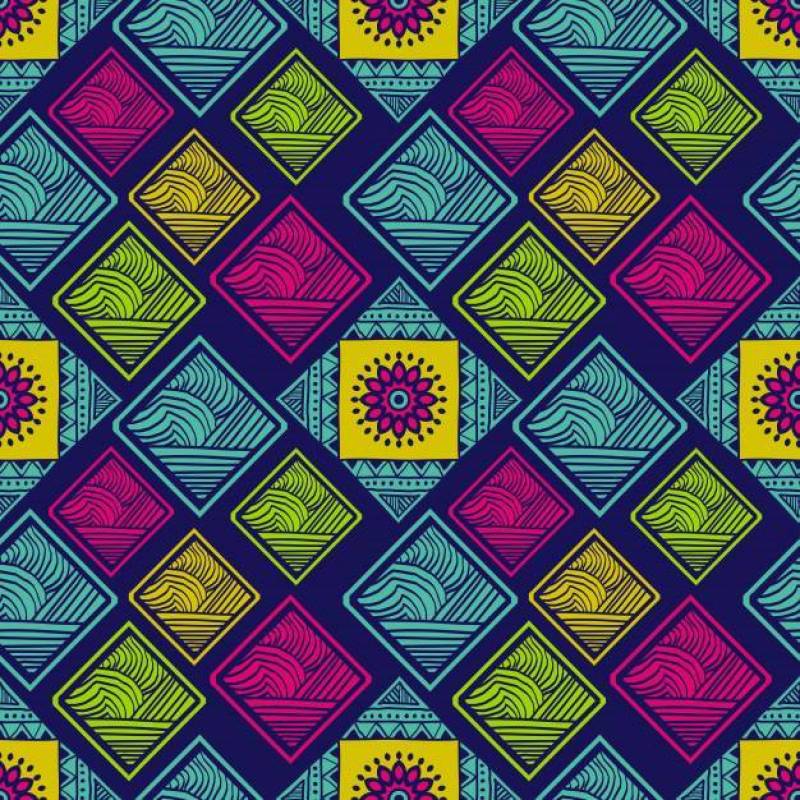 Tribal seamless pattern with colorful rectangle and mandala