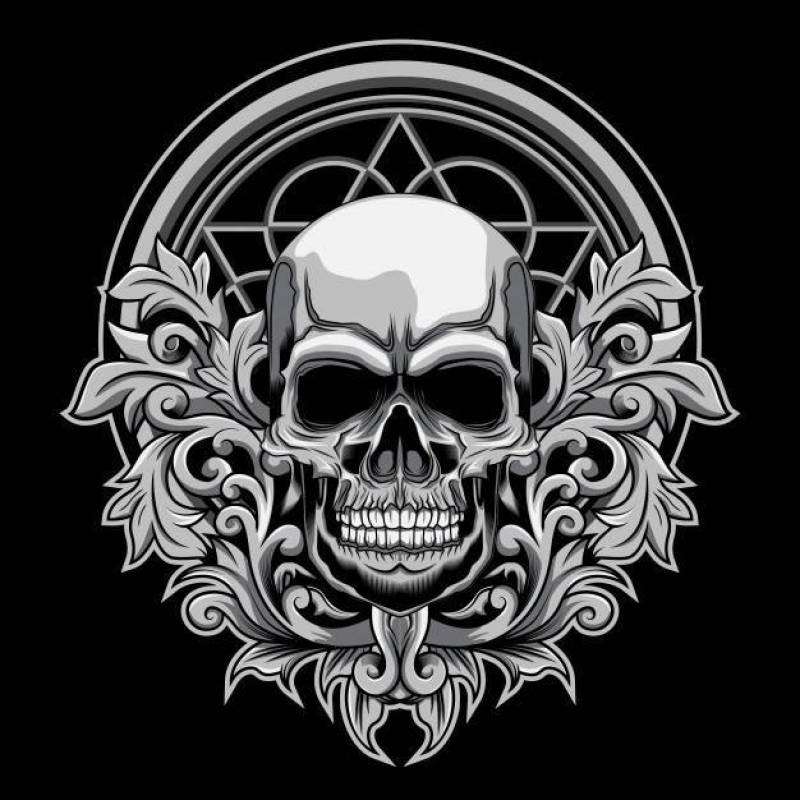 Floral Skull vector illustration on dark background