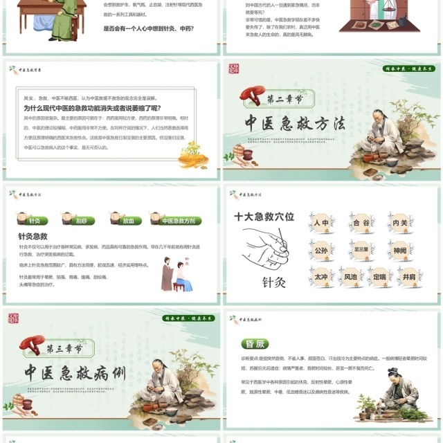 绿色简约风中医急救知识PPT模板 绿色简约风中医急救知识PPT模板