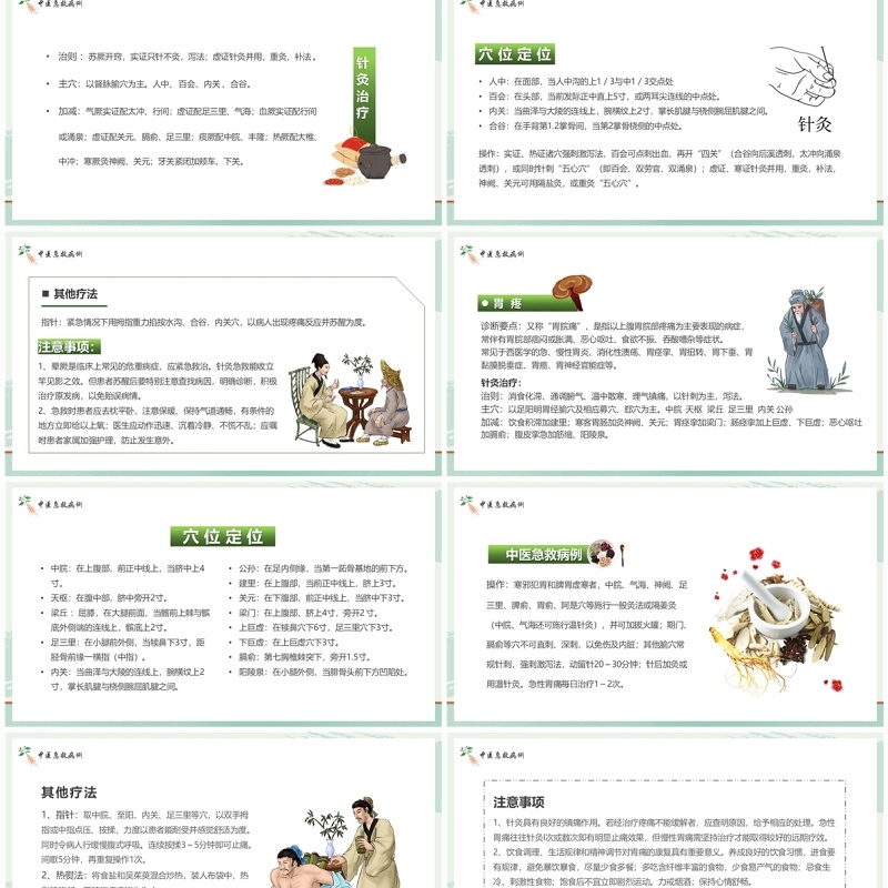 绿色简约风中医急救知识PPT模板