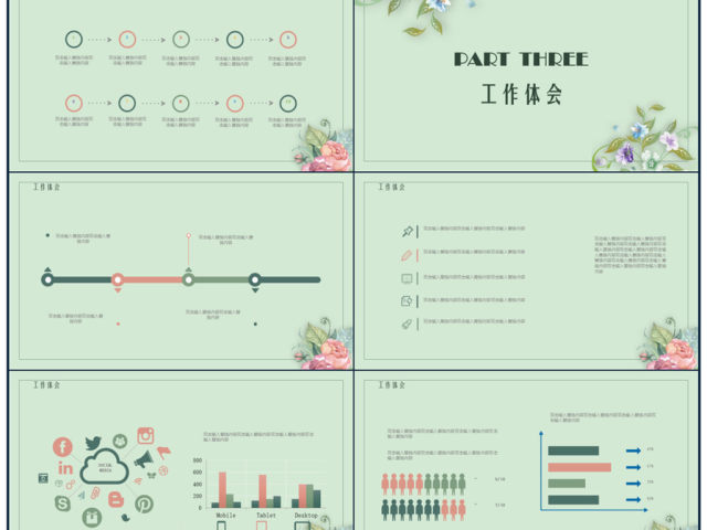 复古手绘花卉工作总结PPT模板