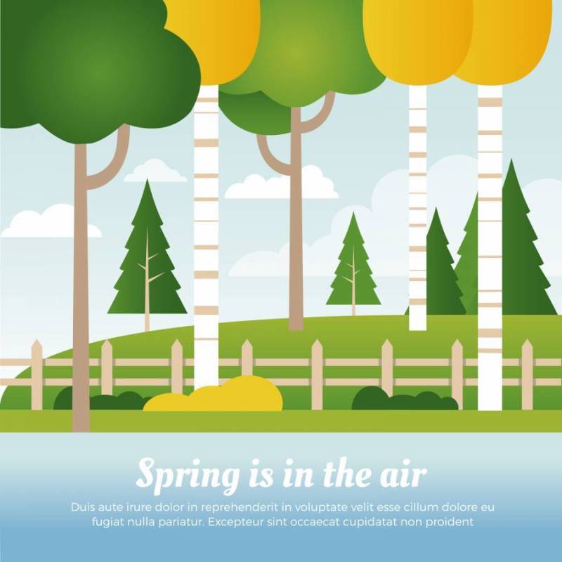 美丽的春天矢量风景插画