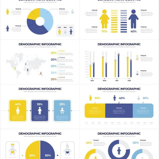 黄蓝色人口统计用户画像PPT信息图形Demographic Powerpoint Infographics