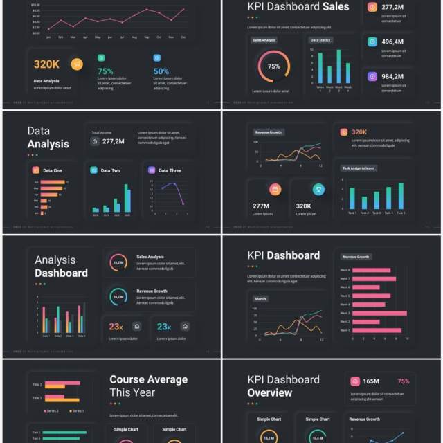 深色公司经营指标快报混合仪表盘PPT模板幻灯片2023 Versatile KPI Dashboard Dark