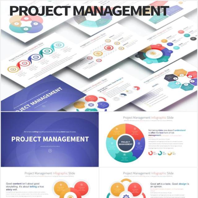 12套颜色商业公司项目管理战略规划信息图表PPT圆形可视化素材Project Management-PowerPoint Infographics