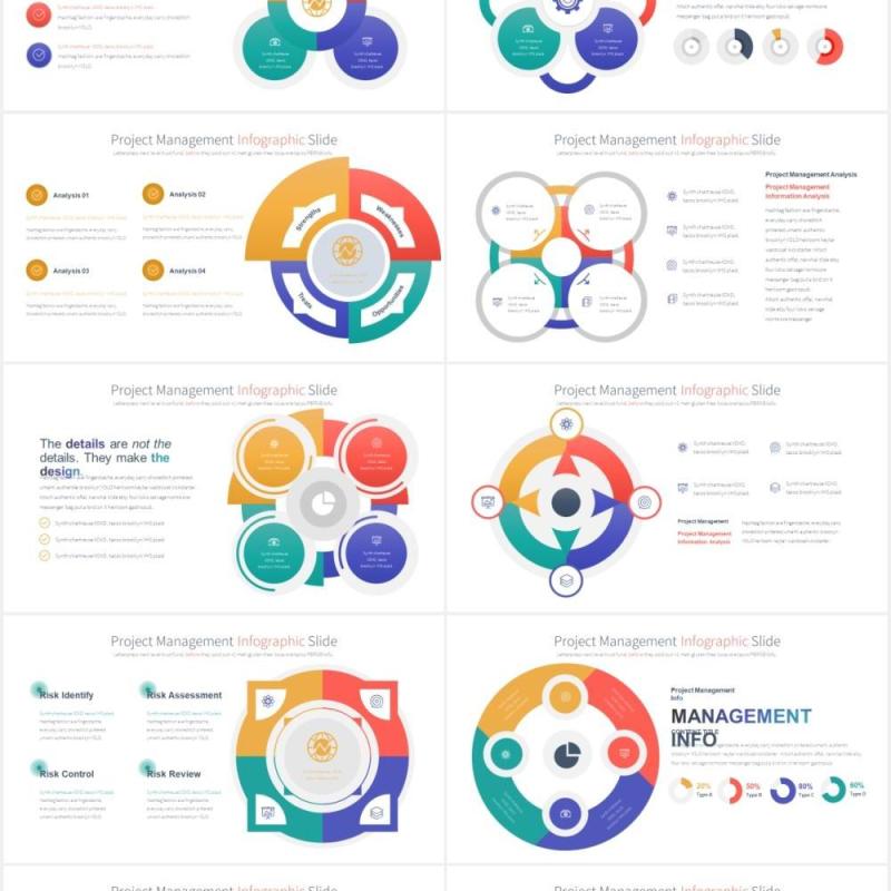 12套颜色商业公司项目管理战略规划信息图表PPT圆形可视化素材Project Management-PowerPoint Infographics