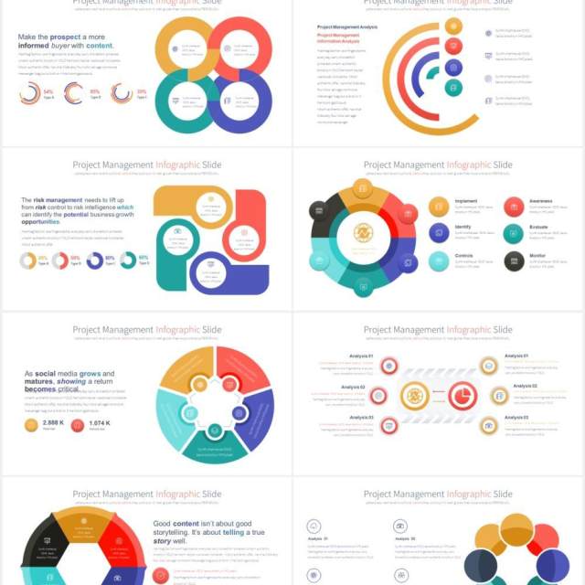 12套颜色商业公司项目管理战略规划信息图表PPT圆形可视化素材Project Management-PowerPoint Infographics
