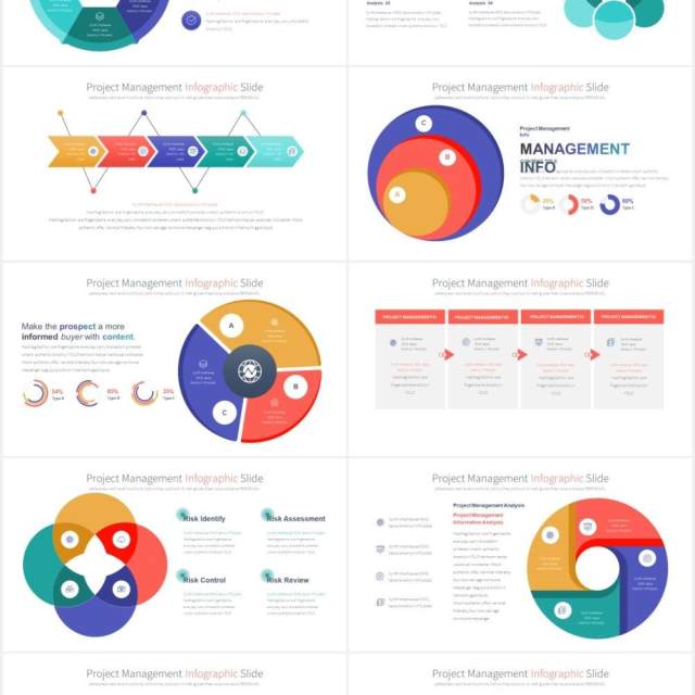 12套颜色商业公司项目管理战略规划信息图表PPT圆形可视化素材Project Management-PowerPoint Infographics