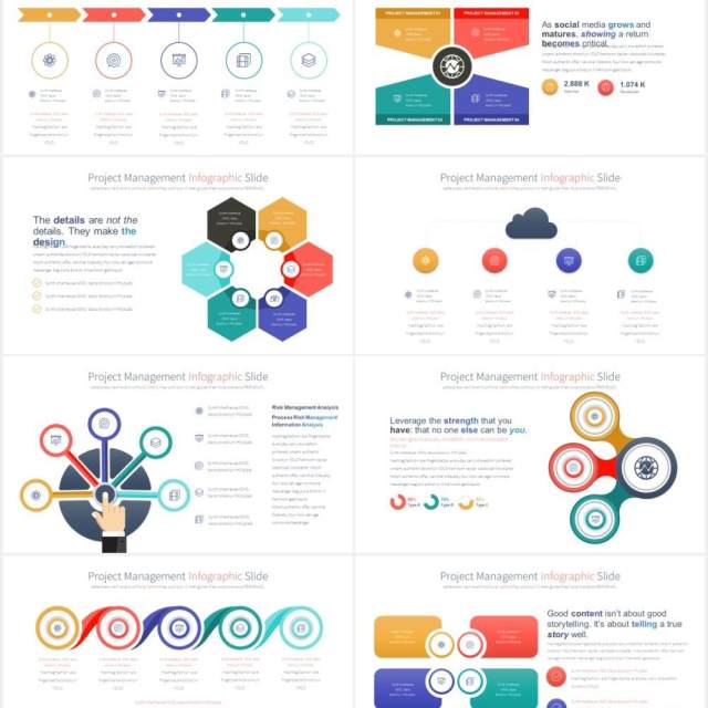 12套颜色商业公司项目管理战略规划信息图表PPT圆形可视化素材Project Management-PowerPoint Infographics