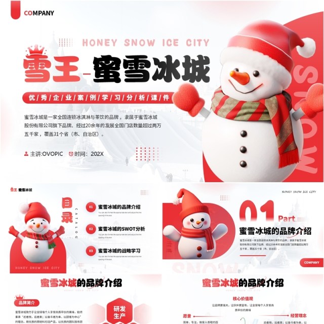 红色插画风蜜雪冰城企业案例介绍PPT模板 红色插画风蜜雪冰城企业案例介绍PPT模板