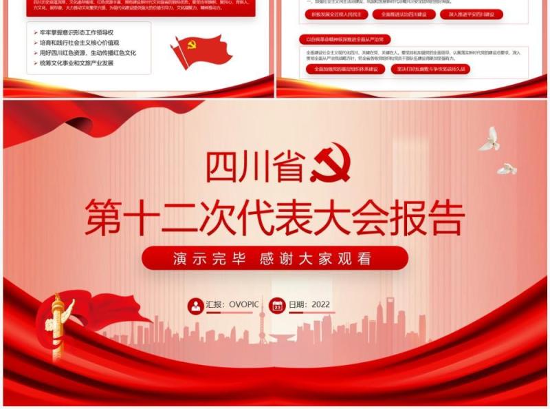 红色四川省第十二次代表大会报告PPT课件