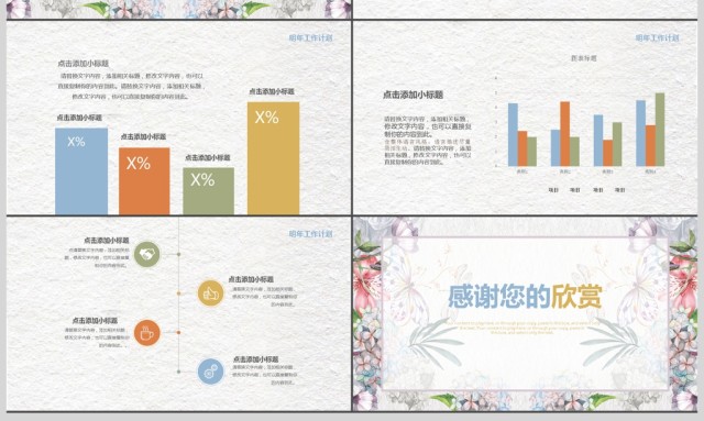 2018年紫色复古花卉述职ppt模板