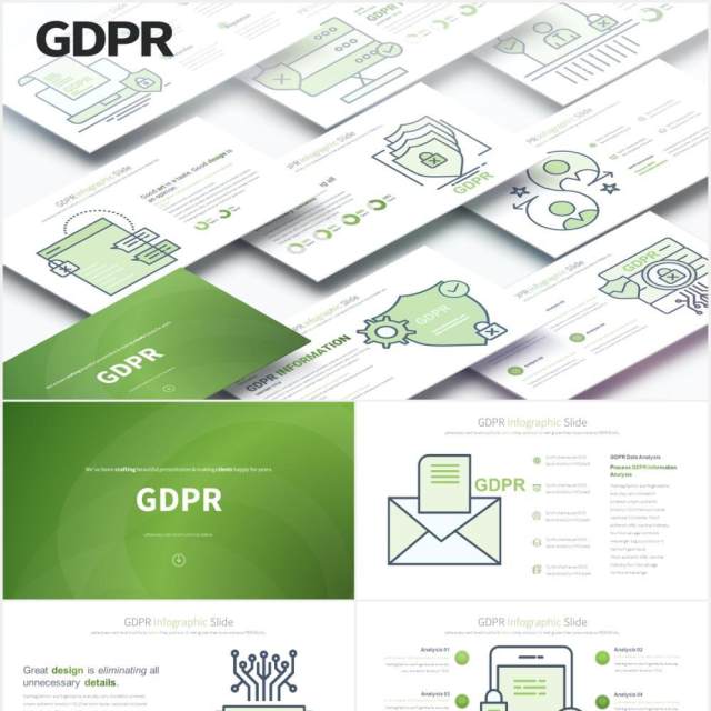 11套色系通用数据保护条例插画图形PPT素材GDPR - PowerPoint Infographics Slides