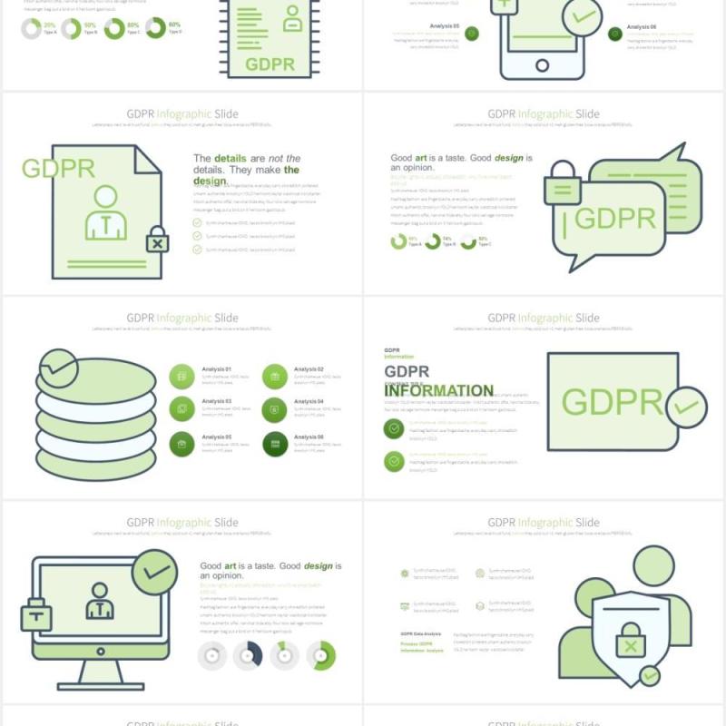 11套色系通用数据保护条例插画图形PPT素材GDPR - PowerPoint Infographics Slides