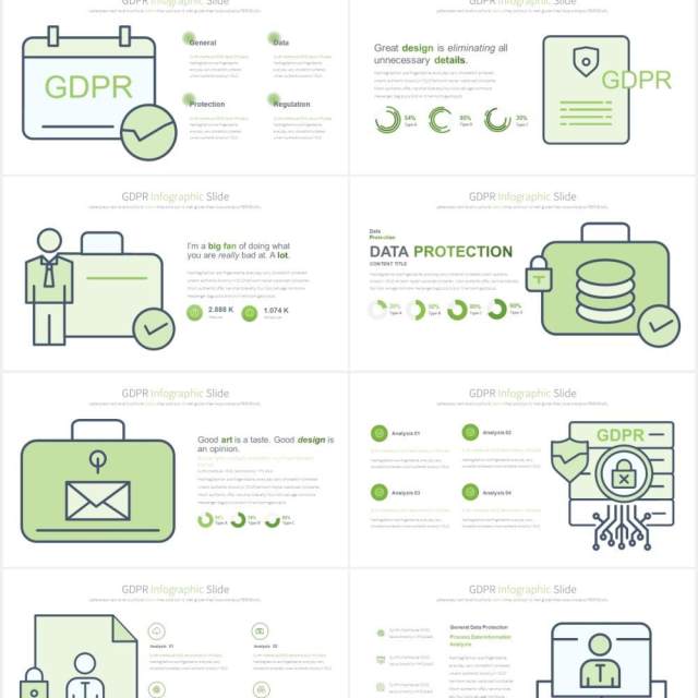 11套色系通用数据保护条例插画图形PPT素材GDPR - PowerPoint Infographics Slides