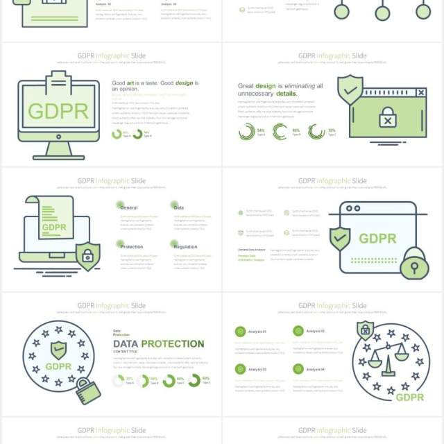 11套色系通用数据保护条例插画图形PPT素材GDPR - PowerPoint Infographics Slides