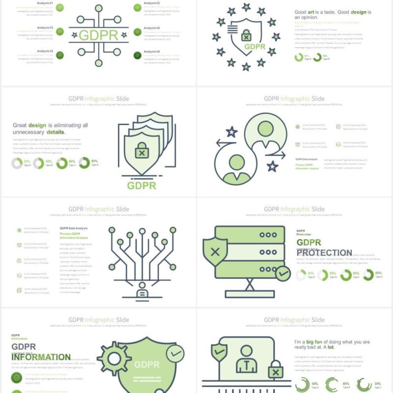 11套色系通用数据保护条例插画图形PPT素材GDPR - PowerPoint Infographics Slides