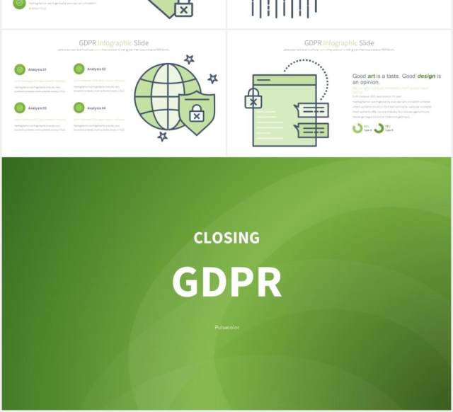 11套色系通用数据保护条例插画图形PPT素材GDPR - PowerPoint Infographics Slides