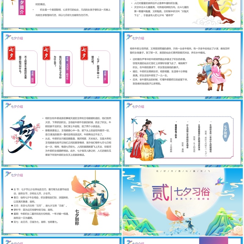 蓝色国潮风浪漫七夕情人节PPT模板