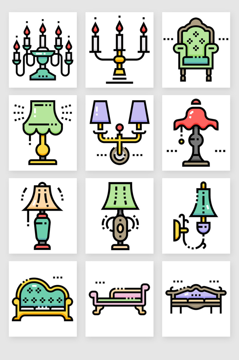 欧式复古家居家具装饰图标矢量素材3