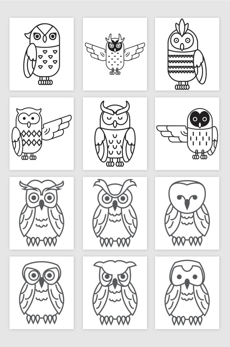 线稿猫头鹰矢量素材